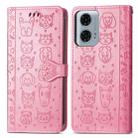 For Motorola Moto G24 Power Cat and Dog Embossed Leather Phone Case(Pink) - 2