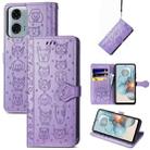 For Motorola Moto G24 Power Cat and Dog Embossed Leather Phone Case(Purple) - 1