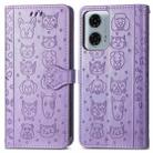 For Motorola Moto G24 Power Cat and Dog Embossed Leather Phone Case(Purple) - 2