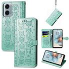 For Motorola Moto G24 Power Cat and Dog Embossed Leather Phone Case(Green) - 1