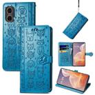 For Motorola Moto G85 Cat and Dog Embossed Leather Phone Case(Blue) - 1