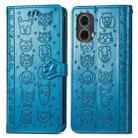 For Motorola Moto G85 Cat and Dog Embossed Leather Phone Case(Blue) - 2