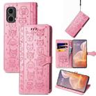 For Motorola Moto G85 Cat and Dog Embossed Leather Phone Case(Pink) - 1