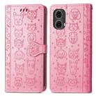 For Motorola Moto G85 Cat and Dog Embossed Leather Phone Case(Pink) - 2