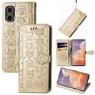 For Motorola Moto G85 Cat and Dog Embossed Leather Phone Case(Gold) - 1