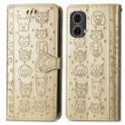 For Motorola Moto G85 Cat and Dog Embossed Leather Phone Case(Gold) - 2