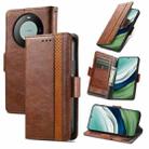 For Huawei Mate 60 CaseNeo Splicing Dual Magnetic Buckle Leather Phone Case(Brown) - 1