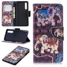 3D Colored Drawing Pattern Horizontal Flip Leather Case for  Huawei P30, with Holder & Card Slots & Wallet(Two Elephants) - 1