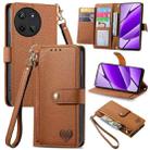 For Realme 11 4G Global Love Zipper Lanyard Leather Phone Case(Brown) - 1