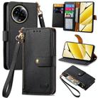 For Realme 5G Global Love Zipper Lanyard Leather Phone Case(Black) - 1