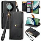 For Huawei Mate 60 Pro Love Zipper Lanyard Leather Phone Case(Black) - 1