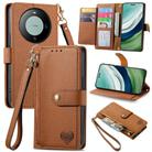 For Huawei Mate 60 Pro Love Zipper Lanyard Leather Phone Case(Brown) - 1
