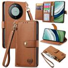 For Huawei Mate 60 Love Zipper Lanyard Leather Phone Case(Brown) - 1