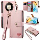 For Honor X50 Love Zipper Lanyard Leather Phone Case(Pink) - 1