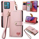 For Motorola Moto G84 Love Zipper Lanyard Leather Phone Case(Pink) - 1