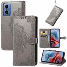 For Motorola Moto G34 Mandala Flower Embossed Leather Phone Case(Gray) - 1