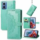 For Motorola Moto G34 Mandala Flower Embossed Leather Phone Case(Green) - 1