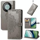 For Huawei Mate 60 Pro Mandala Flower Embossed Leather Phone Case(Gray) - 1