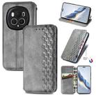 For Honor Magic6 Pro Cubic Grid Pressed Magnetic Leather Phone Case(Grey) - 1