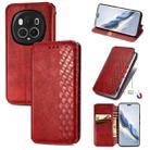 For Honor Magic6 Pro Cubic Grid Pressed Magnetic Leather Phone Case(Red) - 1