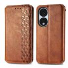 For Honor X7b 4G Cubic Grid Pressed Magnetic Leather Phone Case(Brown) - 1