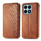 For Honor X8b 4G Cubic Grid Pressed Magnetic Leather Phone Case(Brown) - 1