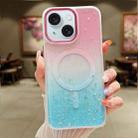 For iPhone 15 Plus Multicolor Gradient Glitter Sequin MagSafe TPU Phone Case(Pink+Green) - 1