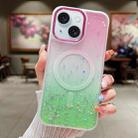 For iPhone 15 Plus Multicolor Gradient Glitter Sequin MagSafe TPU Phone Case(Pink+Vert Anis) - 1