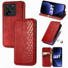 For Xiaomi 13T / 13T Pro Cubic Grid Pressed Magnetic Leather Phone Case(Red) - 1