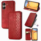 For Xiaomi Redmi 13C Cubic Grid Pressed Magnetic Leather Phone Case(Red) - 1