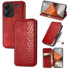 ForXiaomi Redmi Note 13 Pro+ Cubic Grid Pressed Magnetic Leather Phone Case(Red) - 1