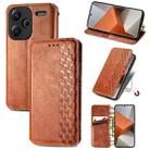 ForXiaomi Redmi Note 13 Pro+ Cubic Grid Pressed Magnetic Leather Phone Case(Brown) - 1