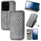 For Xiaomi 14 Cubic Grid Pressed Magnetic Leather Phone Case(Grey) - 1