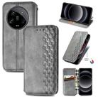 For Xiaomi 14 Ultra Cubic Grid Pressed Magnetic Leather Phone Case(Grey) - 1