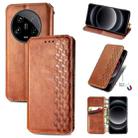 For Xiaomi 14 Ultra Cubic Grid Pressed Magnetic Leather Phone Case(Brown) - 1