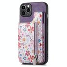 For iPhone 13 Pro Max Retro Painted Zipper Wallet Back Phone Case(Purple) - 1