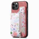 For iPhone 13 Pro Retro Painted Zipper Wallet Back Phone Case(Pink) - 1