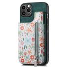 For iPhone 13 Pro Retro Painted Zipper Wallet Back Phone Case(Green) - 1
