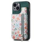For iPhone 13 Retro Painted Zipper Wallet Back Phone Case(Green) - 1