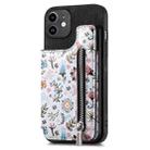 For iPhone 12 Retro Painted Zipper Wallet Back Phone Case(Black) - 1