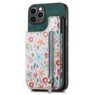 For iPhone 11 Pro Max Retro Painted Zipper Wallet Back Phone Case(Green) - 1
