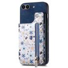 For iPhone 7 Plus / 8 Plus Retro Painted Zipper Wallet Back Phone Case(Blue) - 1