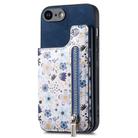 For iPhone 7 / 8 / SE 2022 Retro Painted Zipper Wallet Back Phone Case(Blue) - 1