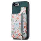 For iPhone 7 / 8 / SE 2022 Retro Painted Zipper Wallet Back Phone Case(Green) - 1