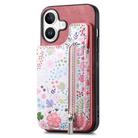 For iPhone 16 Retro Painted Zipper Wallet Back Phone Case(Pink) - 1