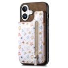 For iPhone 16 Retro Painted Zipper Wallet Back Phone Case(Brown) - 1