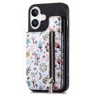 For iPhone 16 Plus Retro Painted Zipper Wallet Back Phone Case(Black) - 1