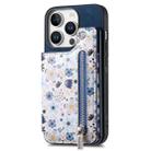 For iPhone 16 Pro Retro Painted Zipper Wallet Back Phone Case(Blue) - 1