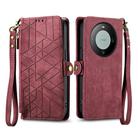 For Huawei Mate 60 Geometric Zipper Wallet Side Buckle Leather Phone Case(Red) - 2