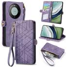 For Huawei Mate 60 Geometric Zipper Wallet Side Buckle Leather Phone Case(Purple) - 1